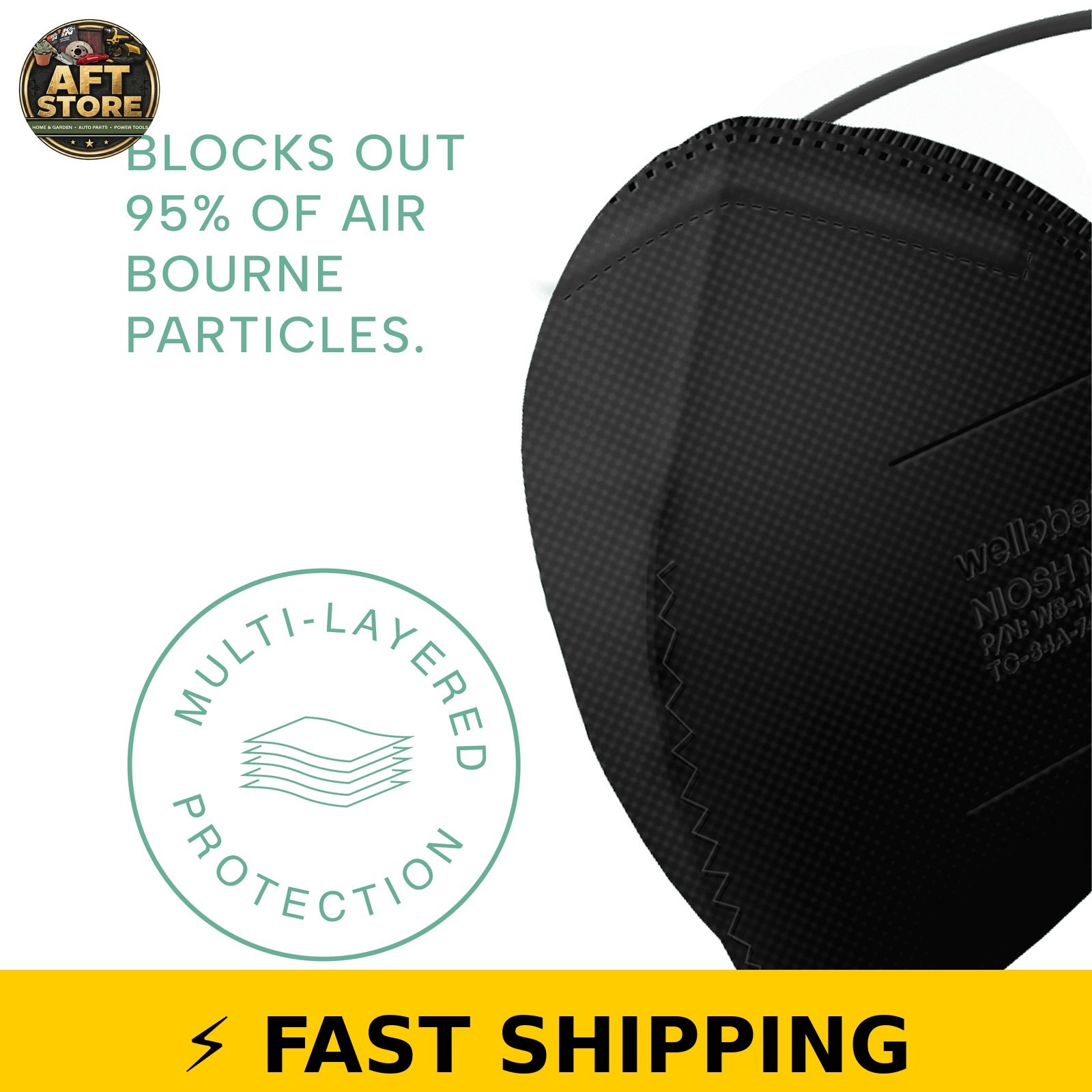 Well Before N95 Mask – NIOSH Approved, Black, Pack of 20