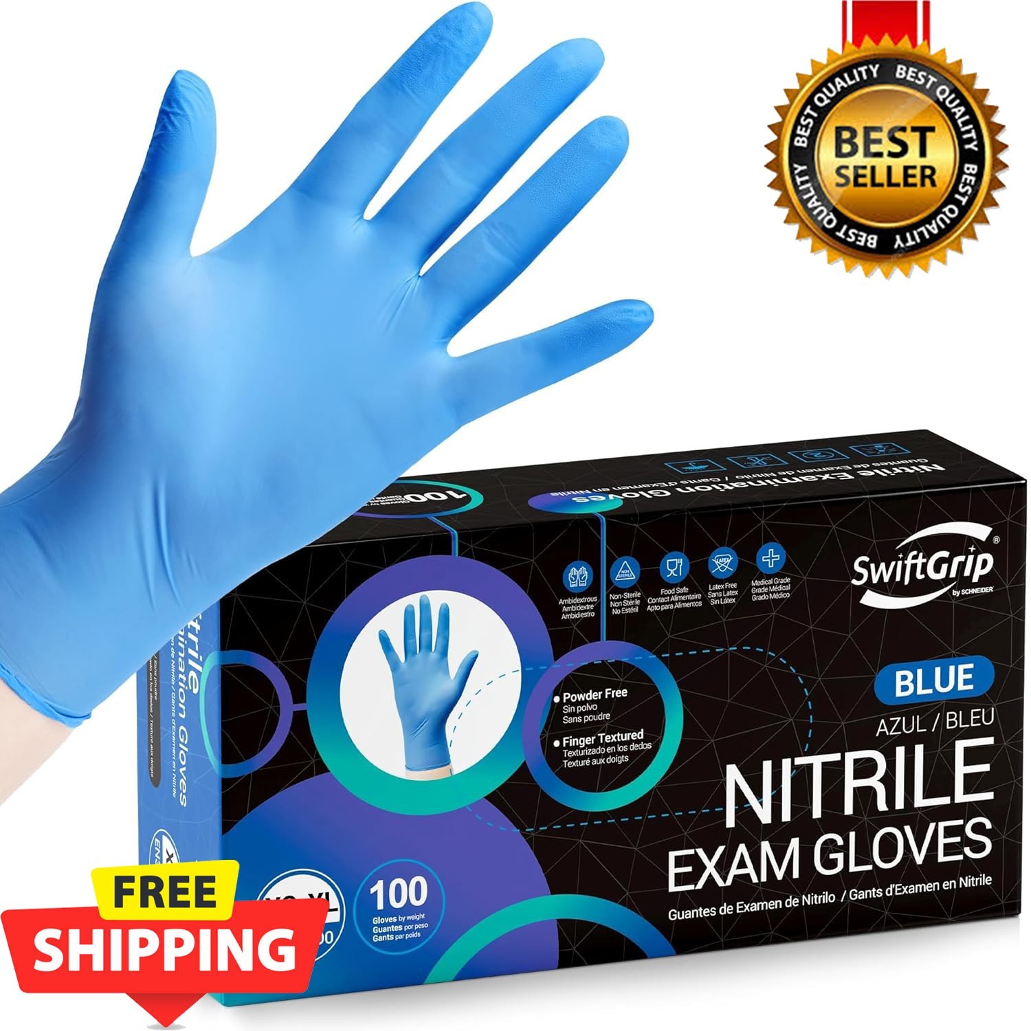 100Ct Large Blue Nitrile Exam Gloves Disposable Latex Free Powder Free Food Safe