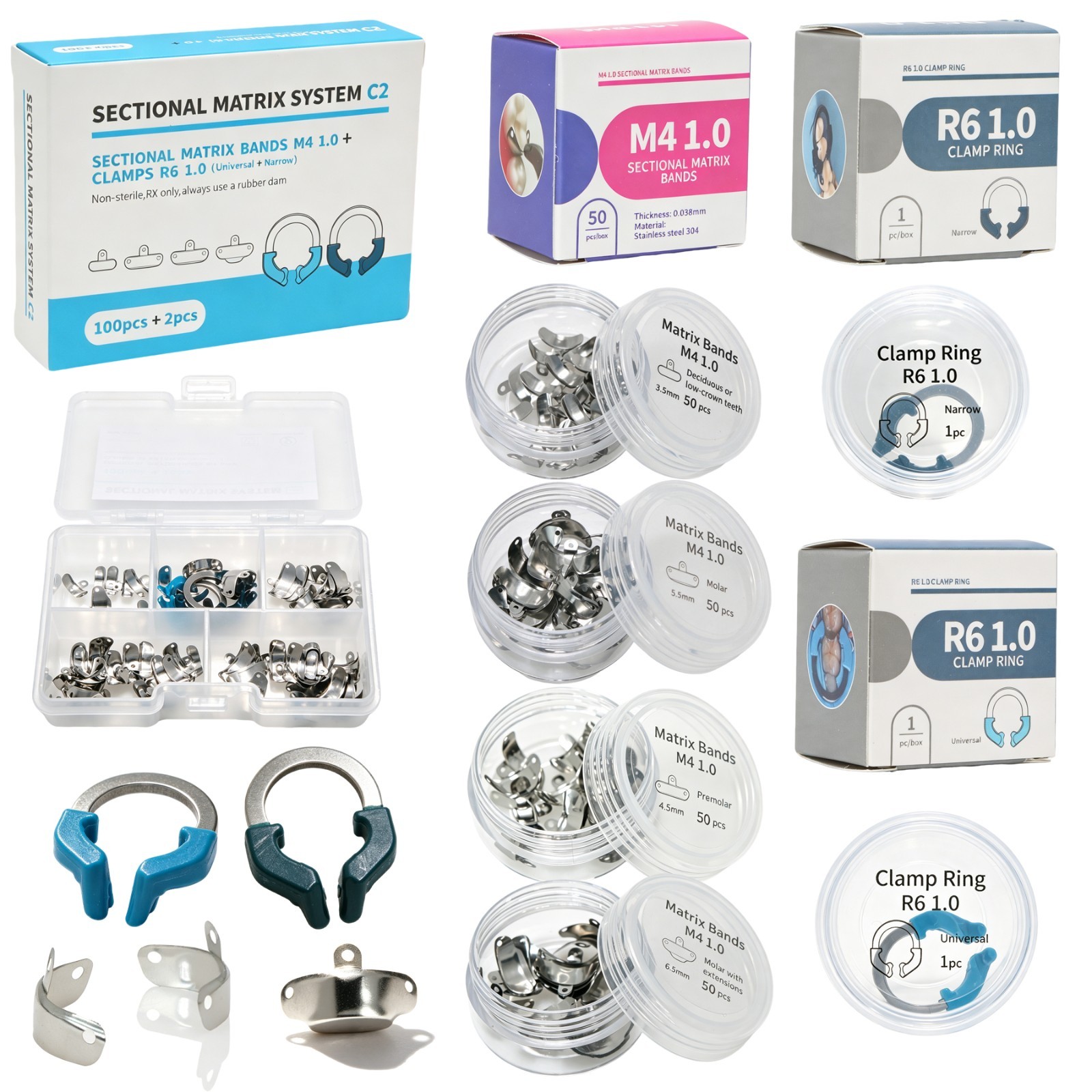 Dental Matrix Bands Sectional Ring Clamp Fit Garrison Palodent V3 System Set C2
