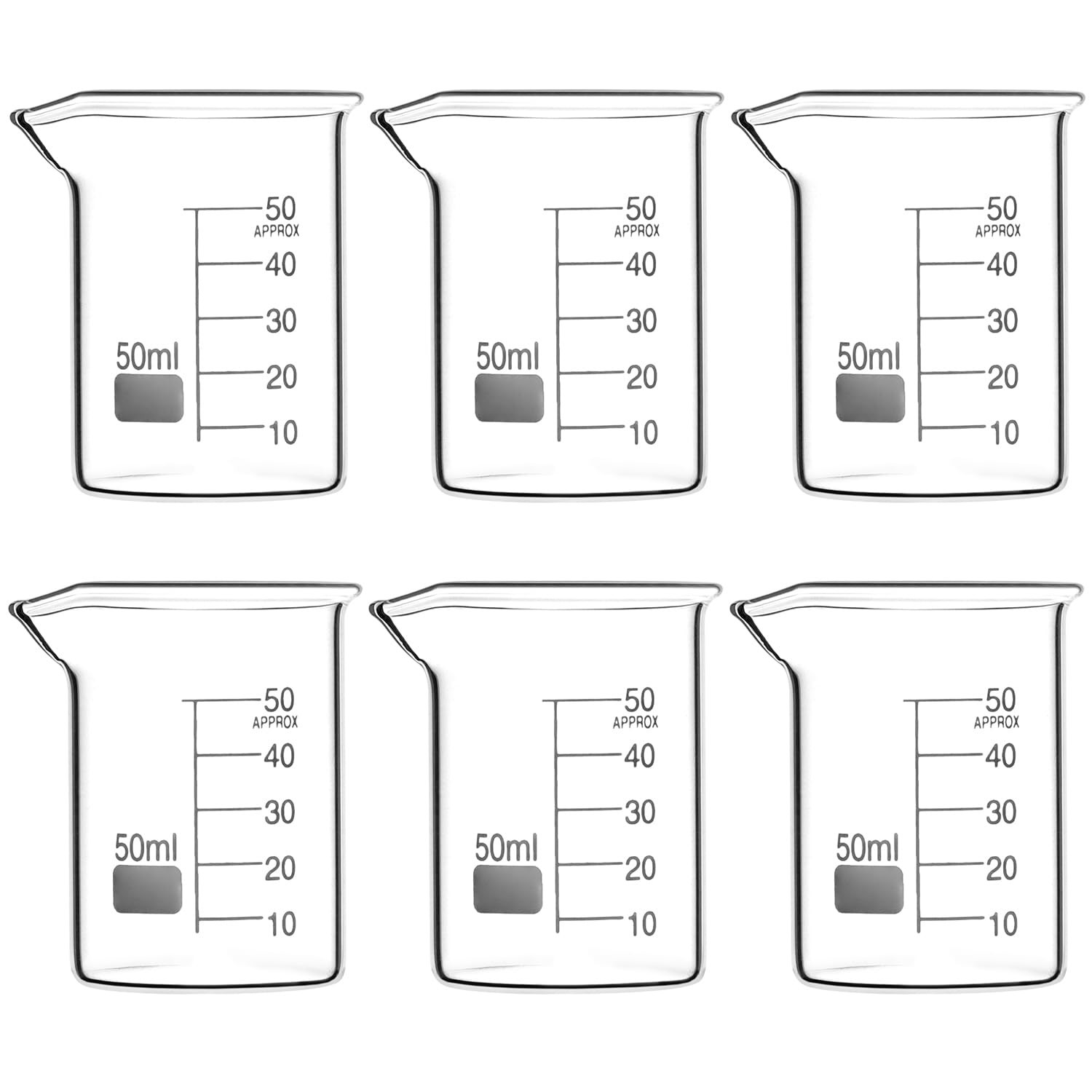 Sturdy Glass Beaker Set, 1.7Oz , Pack of 6, 3.3 Borosilicate Griffin Low