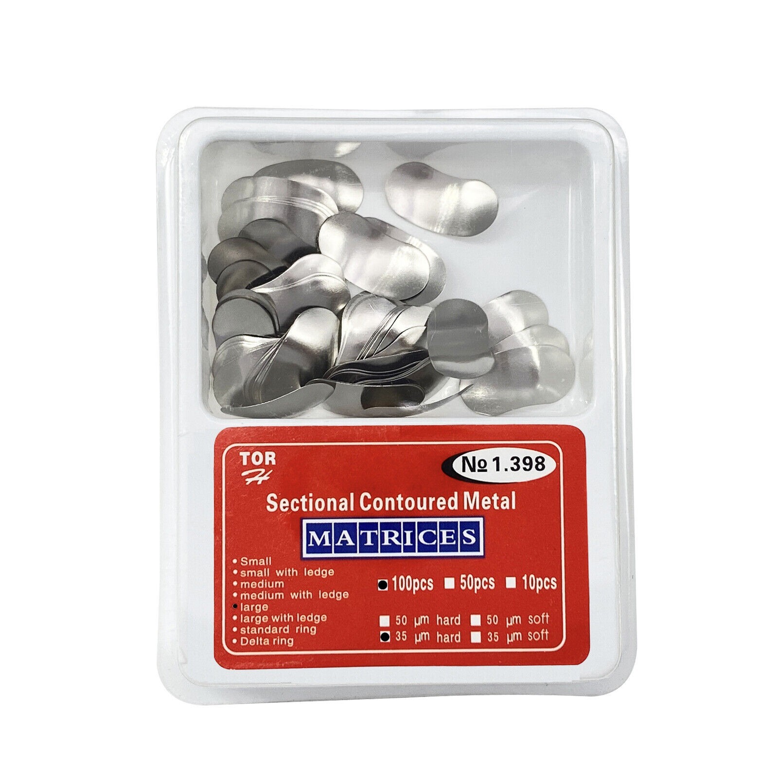 100/ Dental Sectional Contoured Metal Matrices Refills Matrix Bands Ledges 35 μm