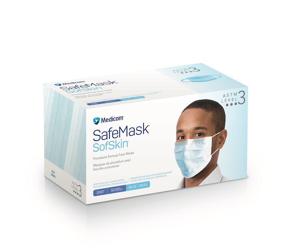 MEDICOM SOFSKIN FACE MASKS, LEVEL 3, WHITE, 50/BX, 10 BX/CASE, 1 CASE, 2086
