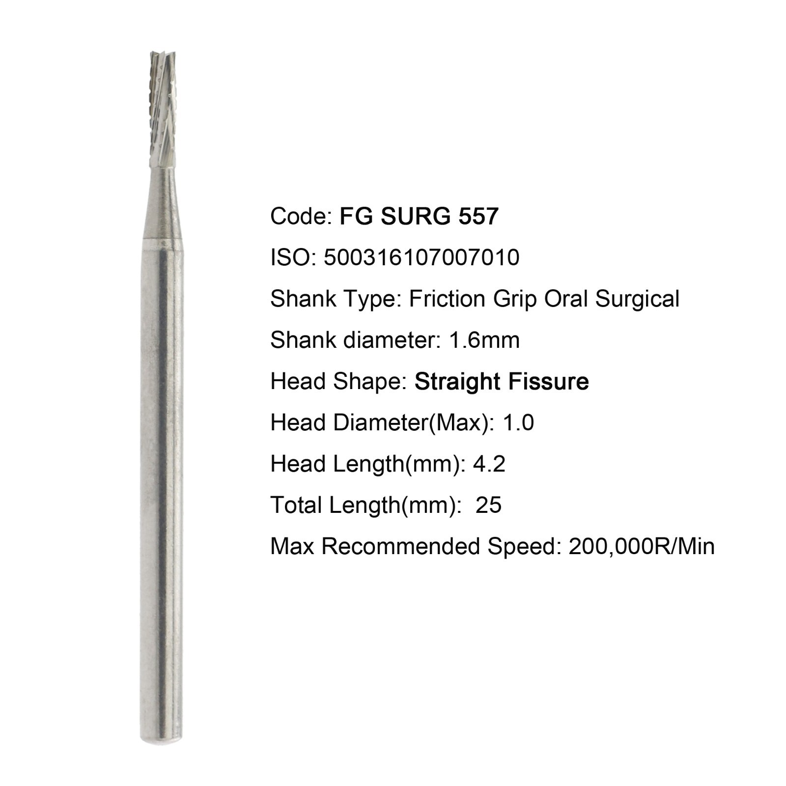 50pc Dental Surgical Carbide Burs 25mm Length FG SURG 557 557L 558 Friction Grip