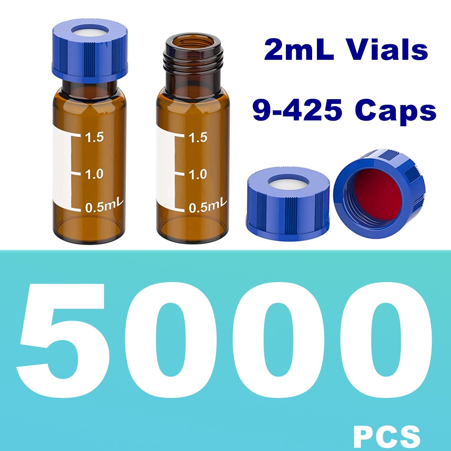 5000x Amber 2mL Autosampler HPLC Vials 9-425 Screw Cap Sample Storage Graduation