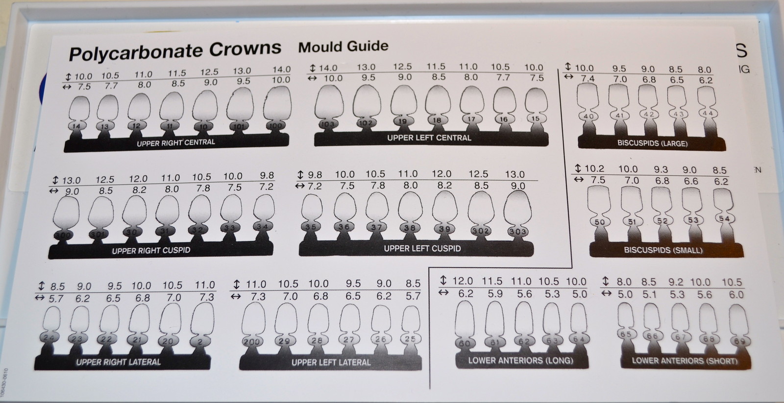 #11 Upper Left Cuspid tooth – Dental Polycarbonate Temporary Crowns 7 sizes