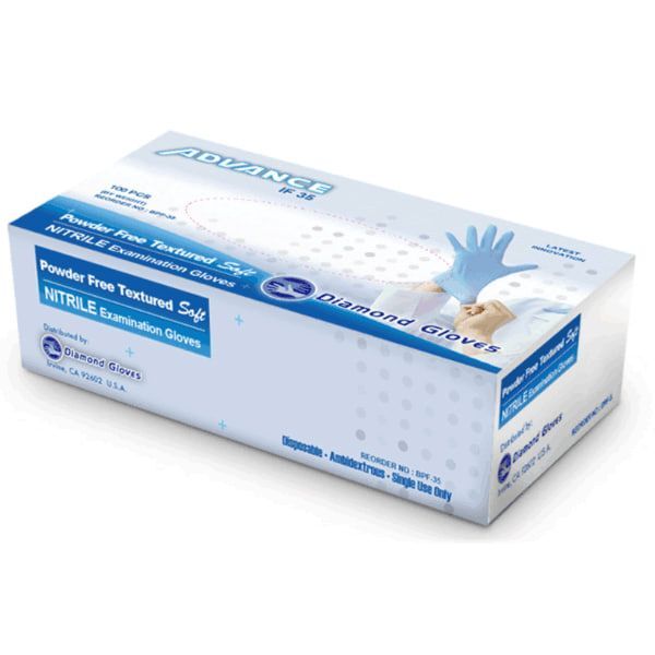 Advance IF35 Diamond Nitrile Exam gloves: Small, 100/Bx. Blue, Non-Sterile