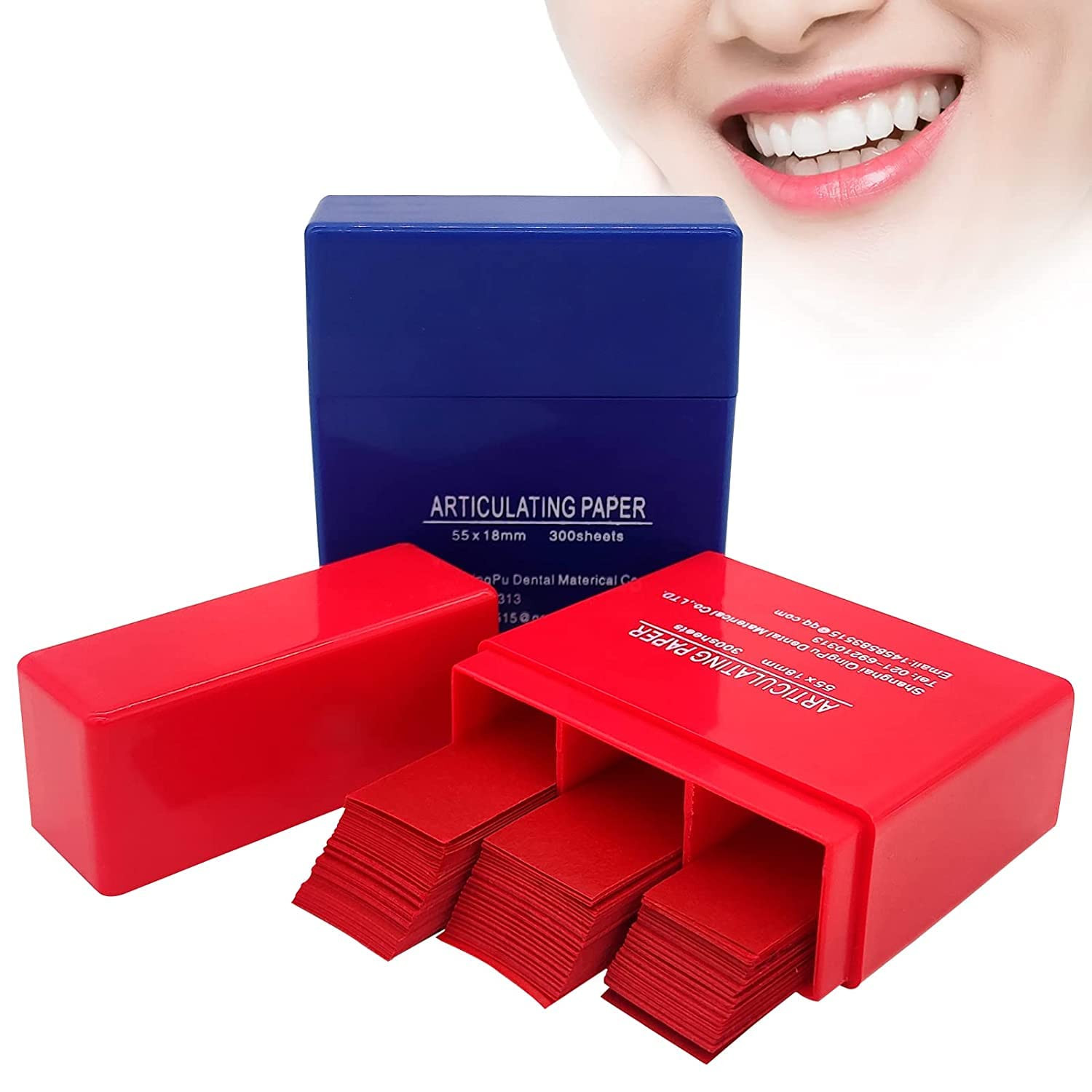 600 Sheets Dental Articulating Paper, Plastic Dispenser Red and Blue 100 Micron