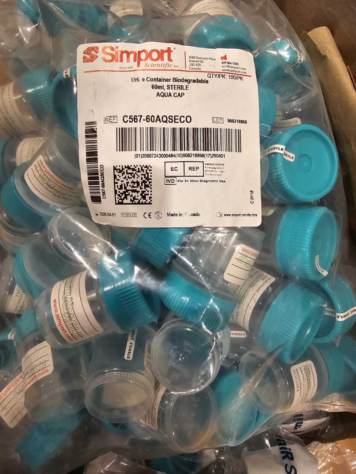 Sterile Specimen Container Urine Collection Simport 60ml | Qty 100