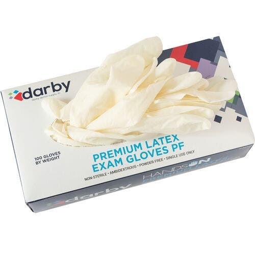 HandsOn Premium Latex PF Gloves, Medium, 100/Box
