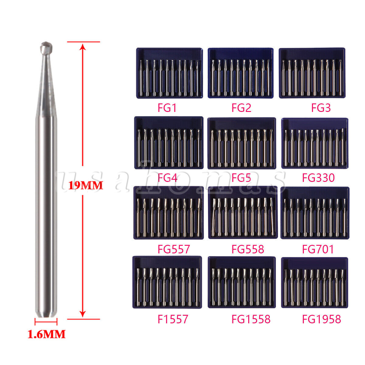 10 Pcs Dental Cutting of Hard Tissue Bone Tungsten Carbide Burs 19mm FG