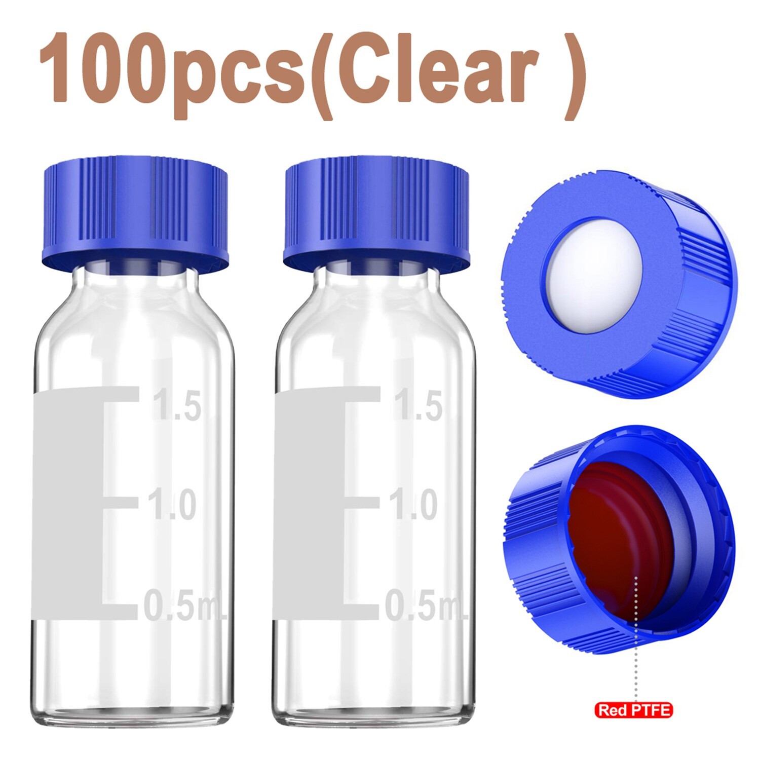 3000PCS 2ml Autosampler HPLC Clear Vials Writing Area 9-425 Screw Cap PTFE Septa