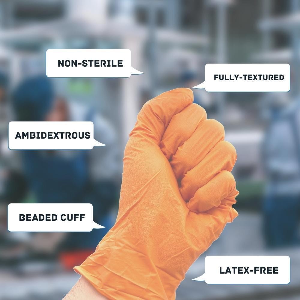 2XL 5 Mil Full Textured Orange Nitrile Powder Free Disposable Gloves 36000 Pcs