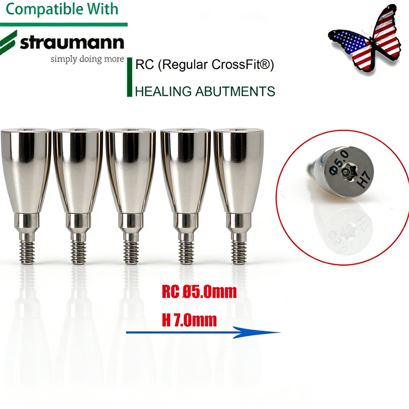 Straumann RC Healing Abutment & Closure Screw BLT Bone Level Titanium 5pcs/set