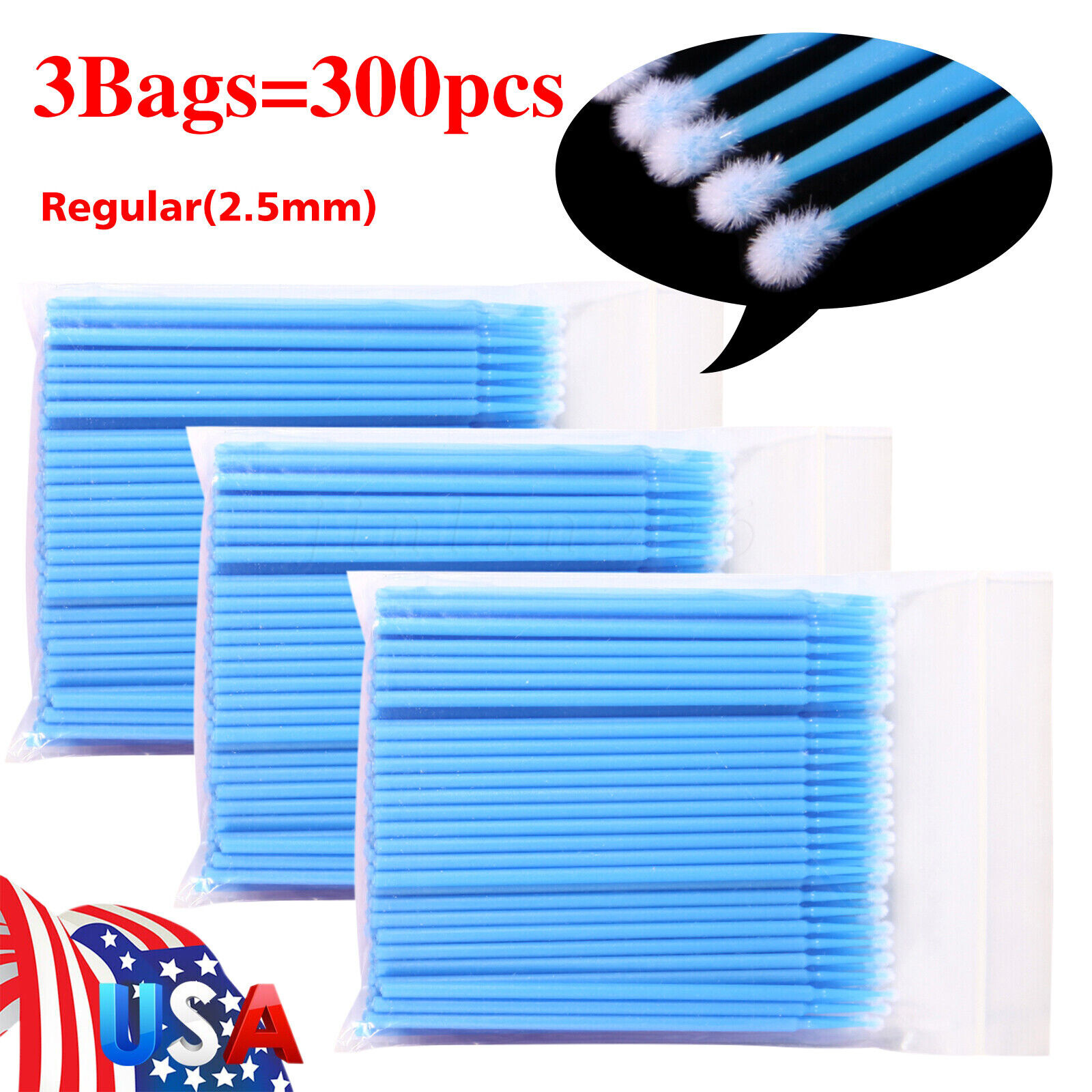 1-5 Micro Brushes Applicators Microbrush Dental Eye Regular 2.5mm Blue 100pcs/pk