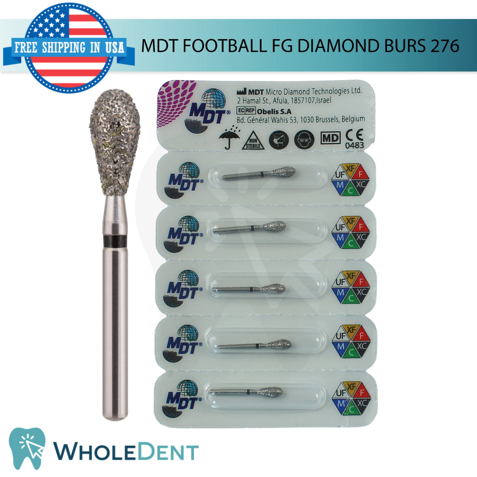 Dental MDT Football 276 FG Diamond Burs Bud Shape L19.0mm Polished Finish Tool