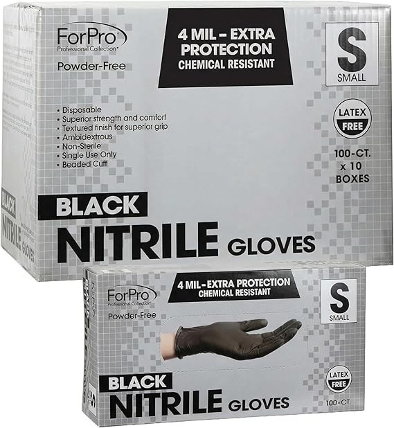 ForPro Disposable Nitrile Gloves, Chemical Resistant, 4 Mil, Small, 1000 Ct