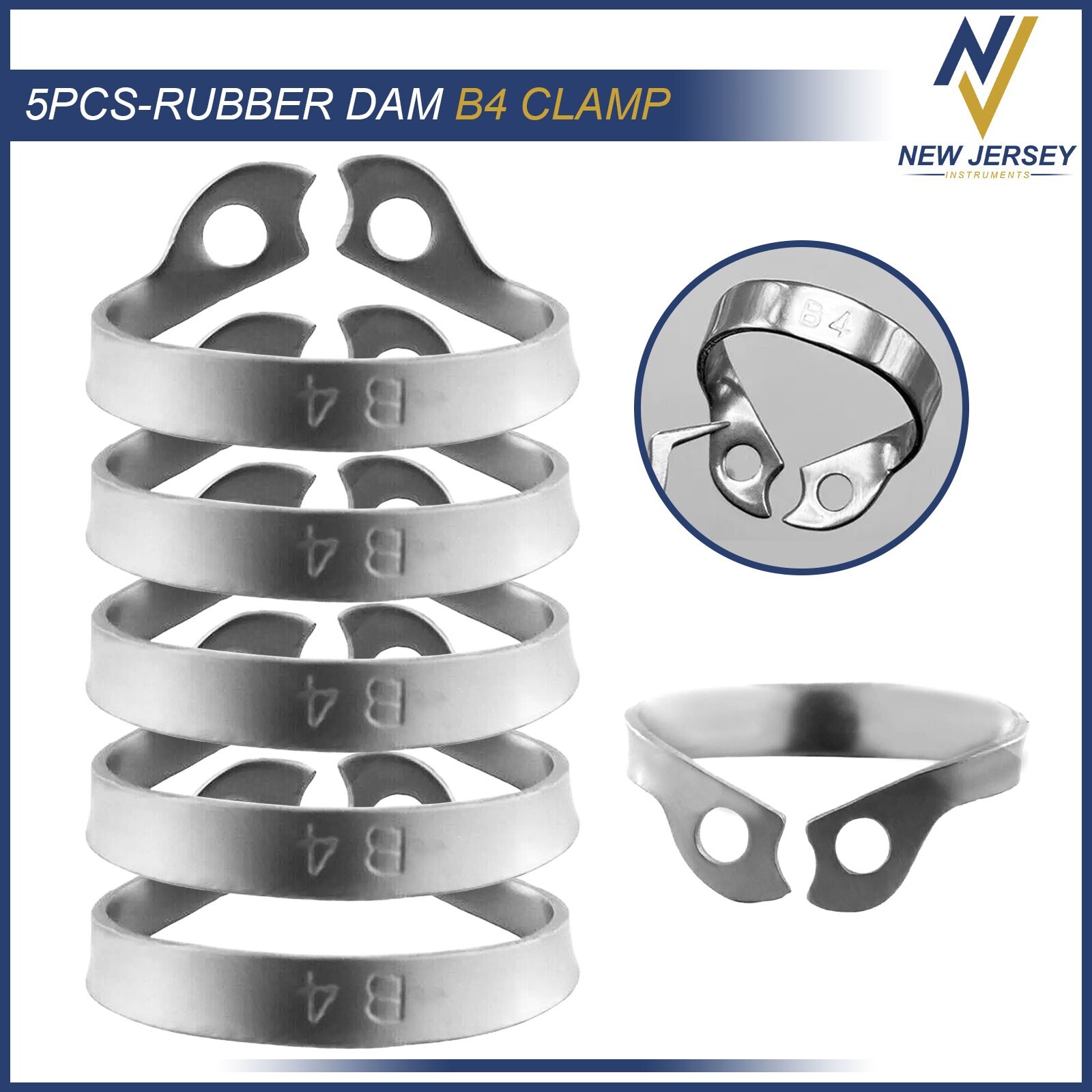5Pcs B4 Rubber Dam Clamp Brinker for Upper Molar Jaw Incisors and Canines