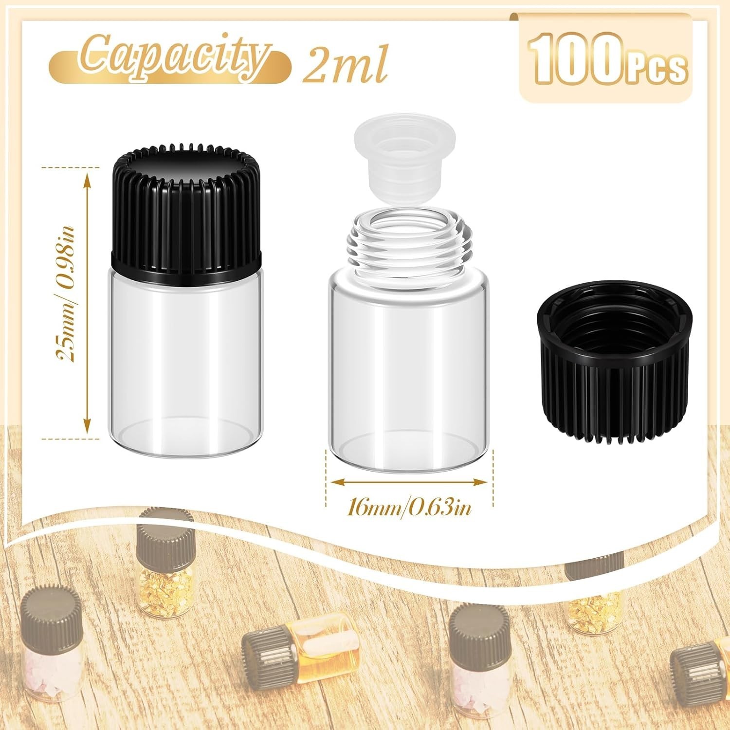 2ml Clear Small Glass Vials 100pcs with Screw Caps(100pcs) 100pcs,