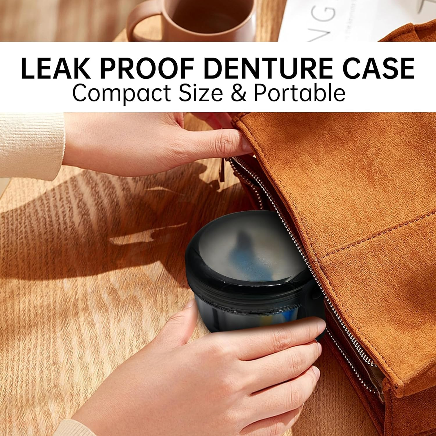 Leak Proof Denture Cups for Soaking Dentures with Strainer Basket and Brush, Par
