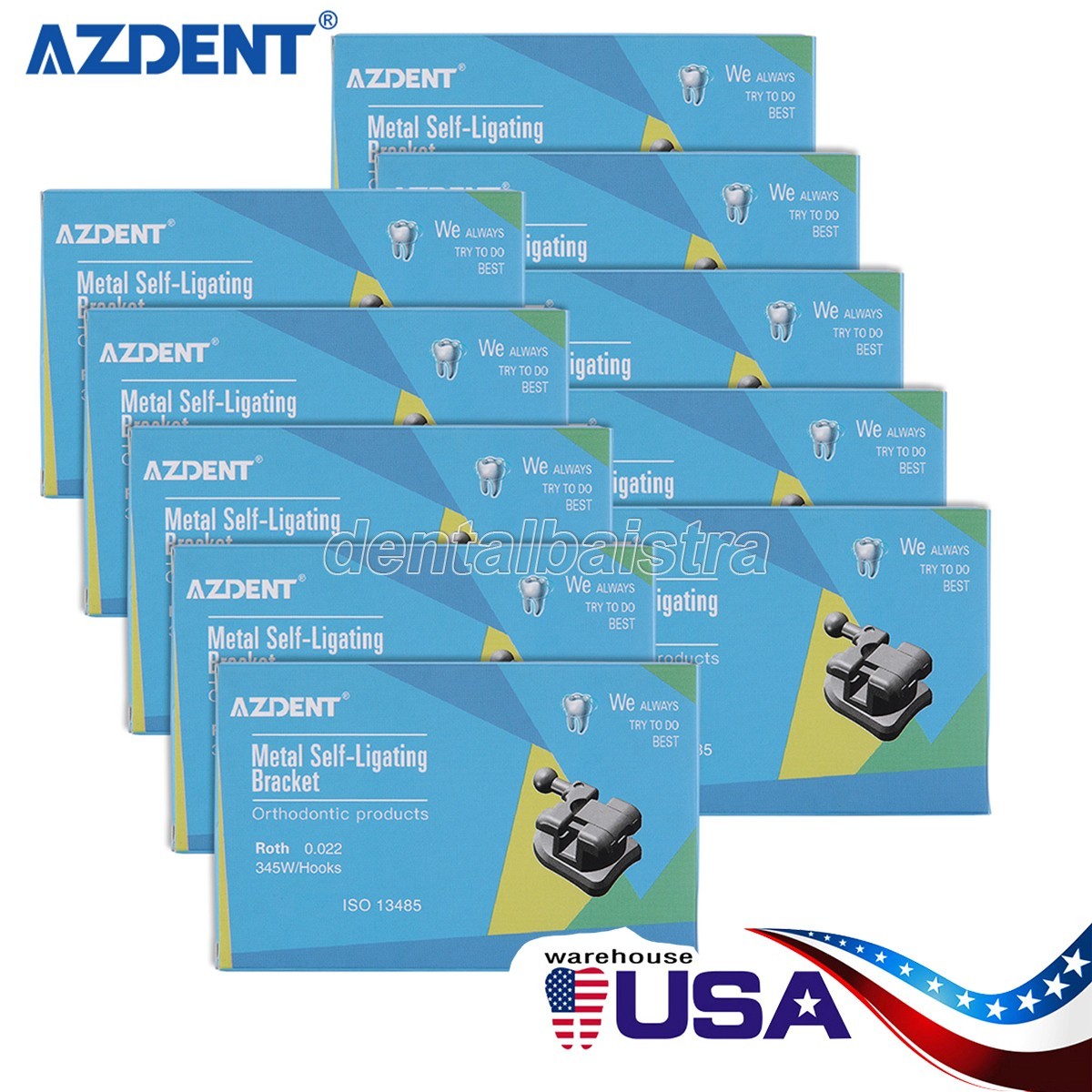 10X AZDENT Dental Orthodontic Self-Ligating Brackets Braces Roth.022 Hooks 345