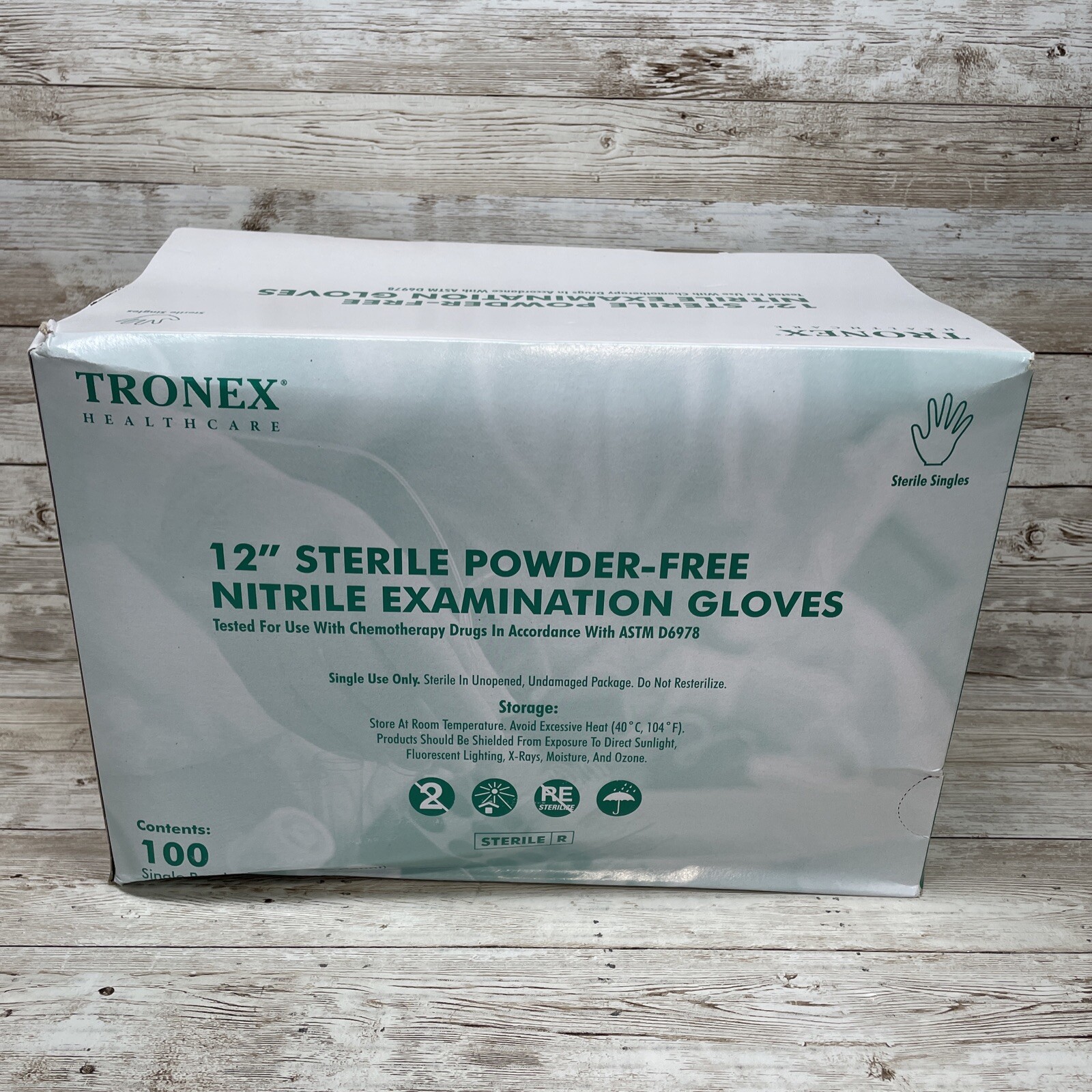 1 *DENTED BOX* TRONEX 12″ STERILE NITRILE EXAM GLOVES, SIZE MEDIUM