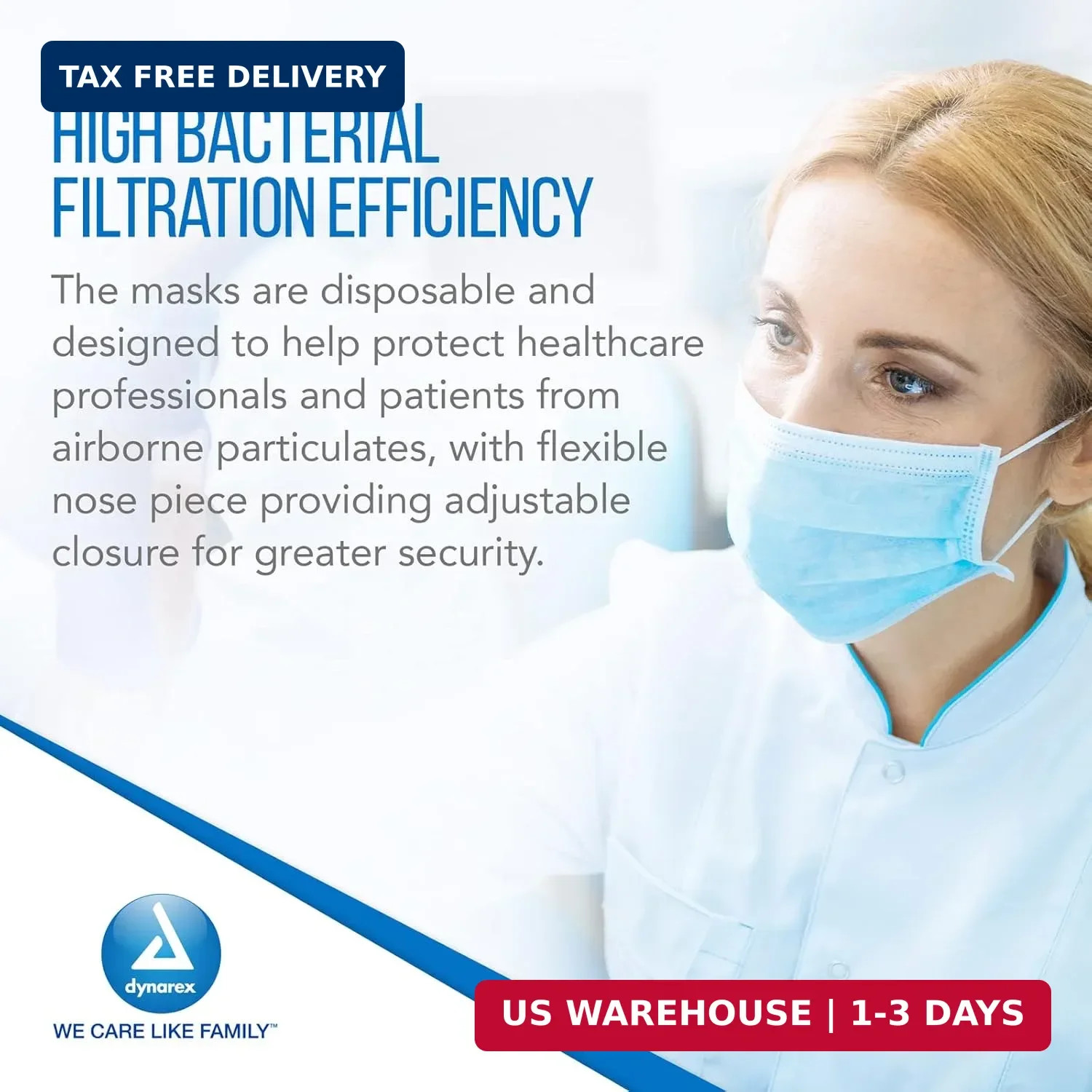 Dynarex Procedure Face Mask – with Ear Loop Blue 12/50/Cs