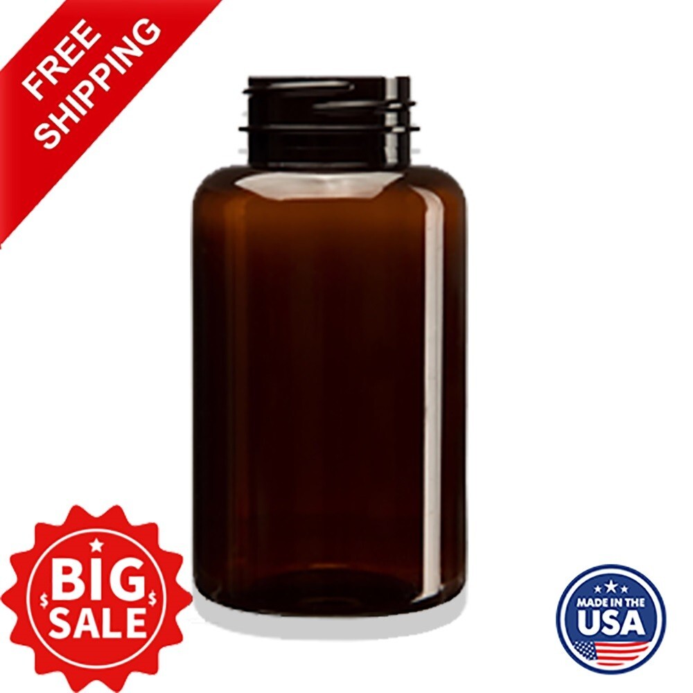 Amber PET Packer Plastic Round Bottle 150cc with 38/400 Neck Finish Pack of 400