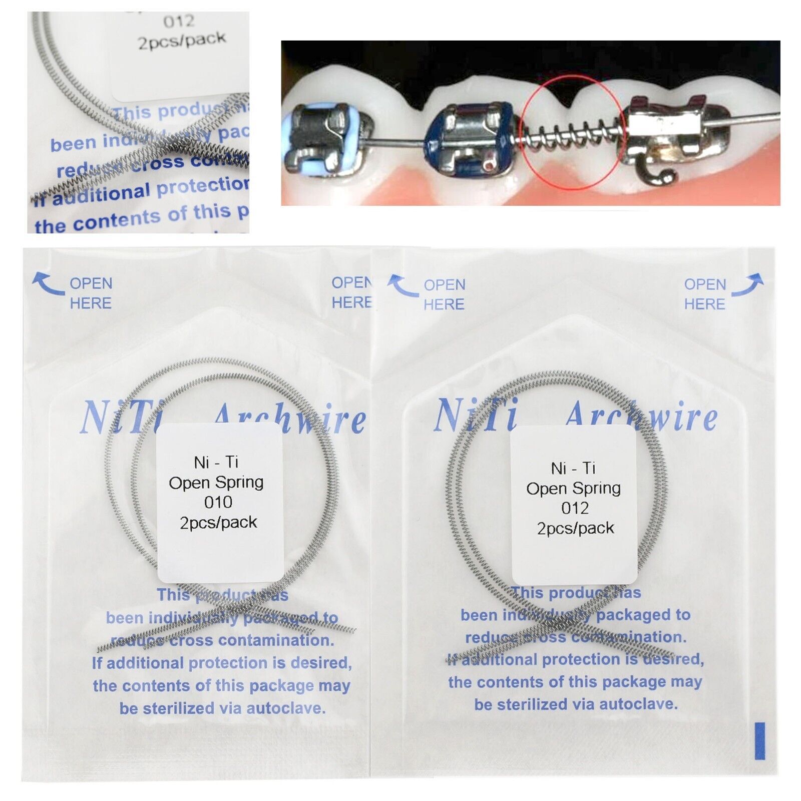 Orthodontic Dental Niti Open Coil Spring 0.008/0.010/0.012/0.014 2 Pcs/Pack