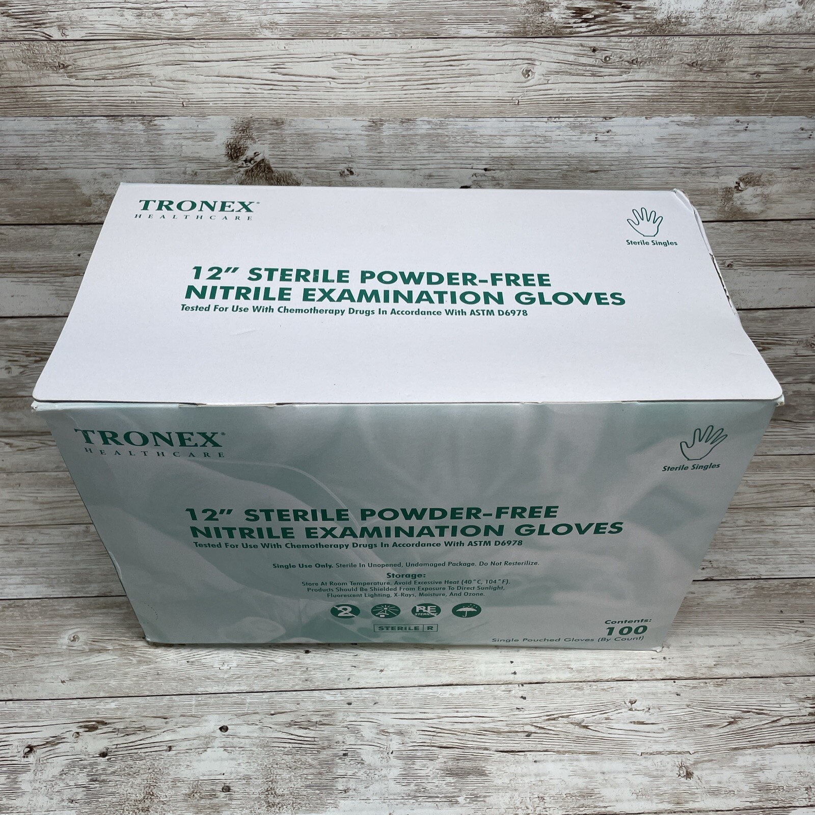 1 *DENTED BOX* TRONEX 12″ STERILE NITRILE EXAM GLOVES, SIZE MEDIUM