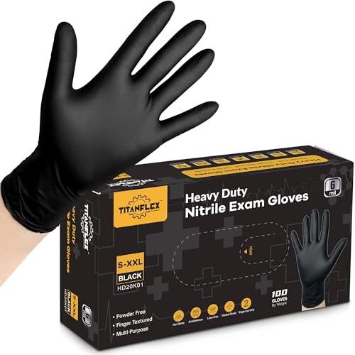 Disposable Nitrile Exam Gloves, 6-mil, Black, XL 100-ct Box, Heavy Duty, for …