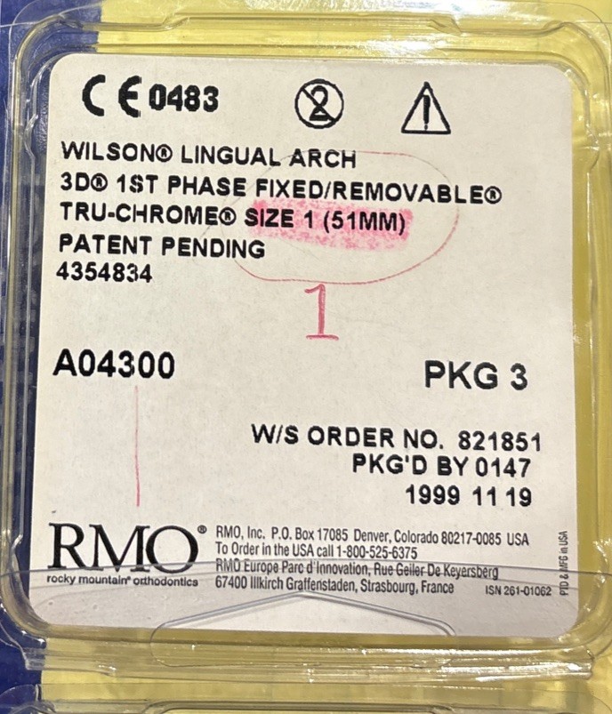 Wilson Lingual Arch – Fixed Lingual Controlled Arch Lot