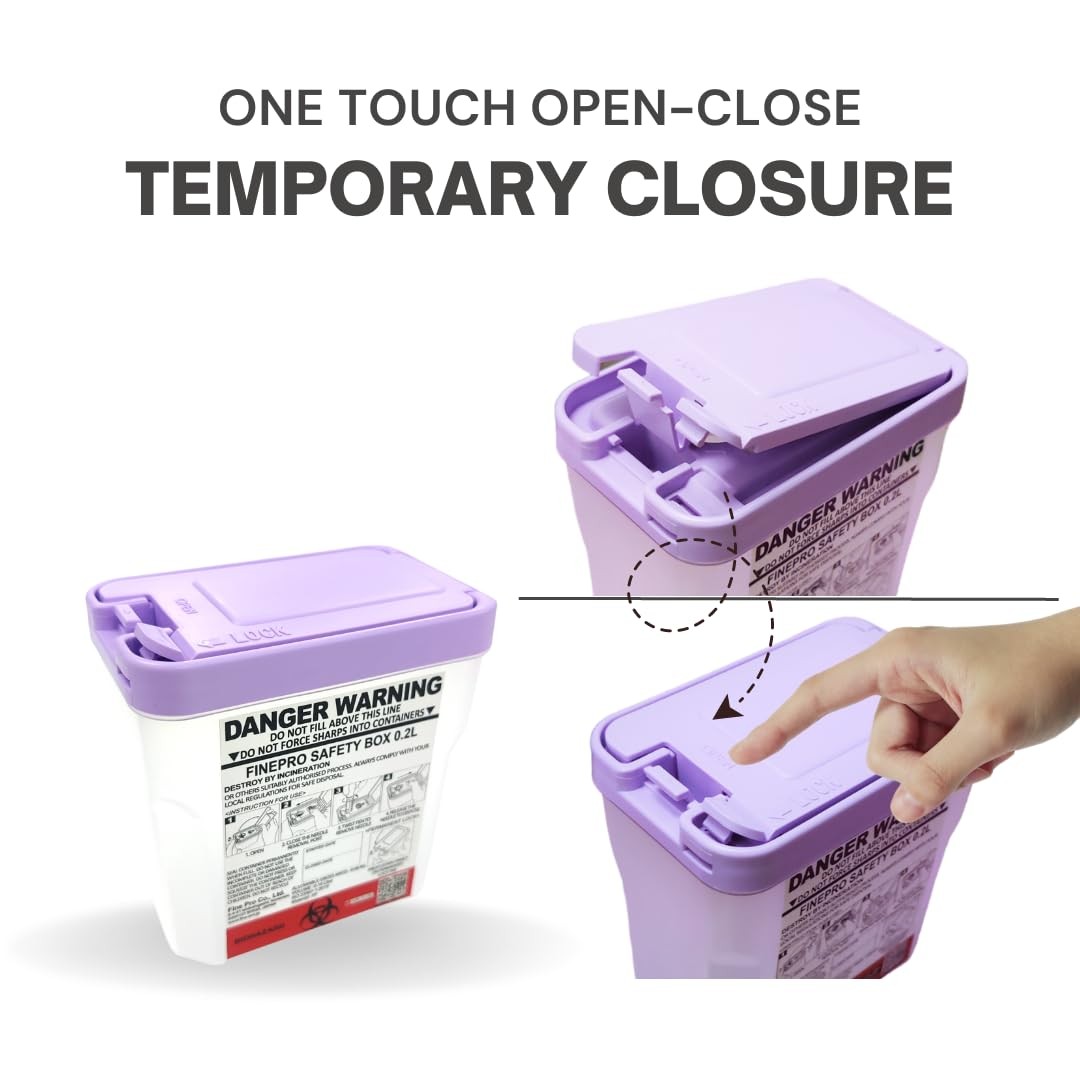 FINEPRO Portable Pen-Needle Disposal Container 0.2L Purple Clear 3 Pack