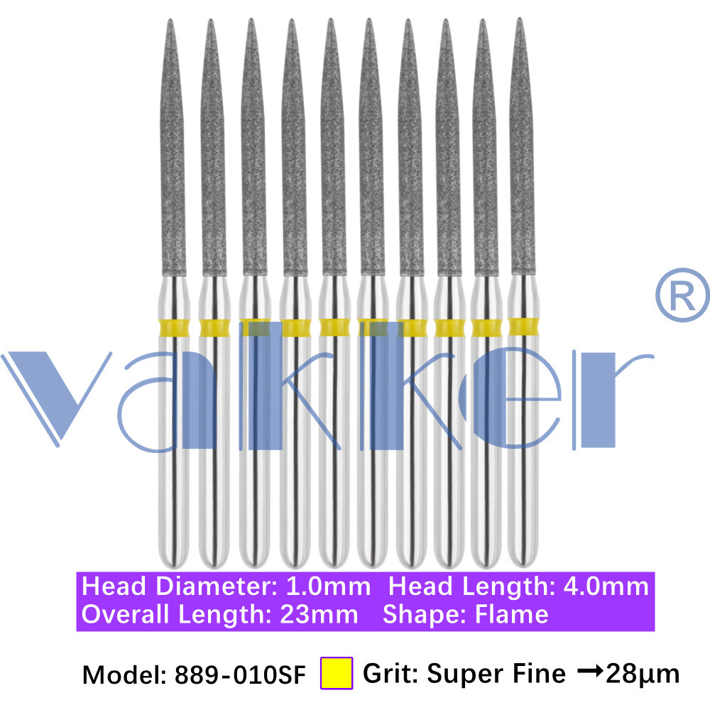 Vakker 10pc/pk Dental Diamond Burs Flame Shape Diamond Bur