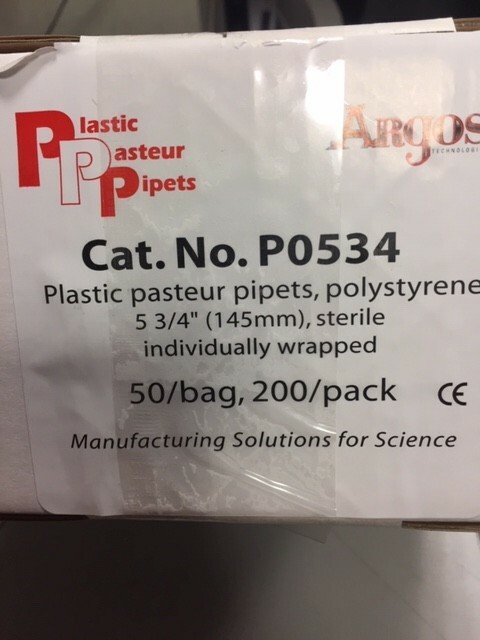 Argos Plastic Pasteur Pipet, polystyrene, Sterile, PK 200 P0534