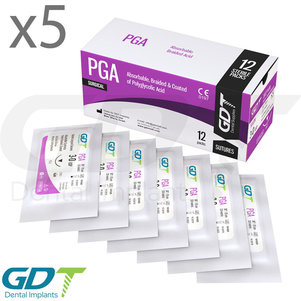 5 Synthetic Braided PGA Ploglyc0lic Sterile Sutur3s 12pcs, 20mm Reverse Cutting