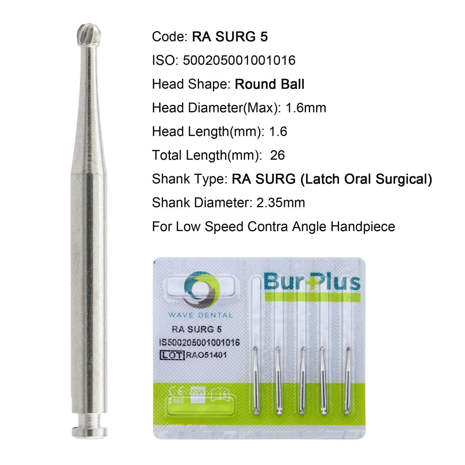 Wave Dental Latch Carbide Burs Surgical RA SURG for Slow Speed Round RA 4 6 8 5