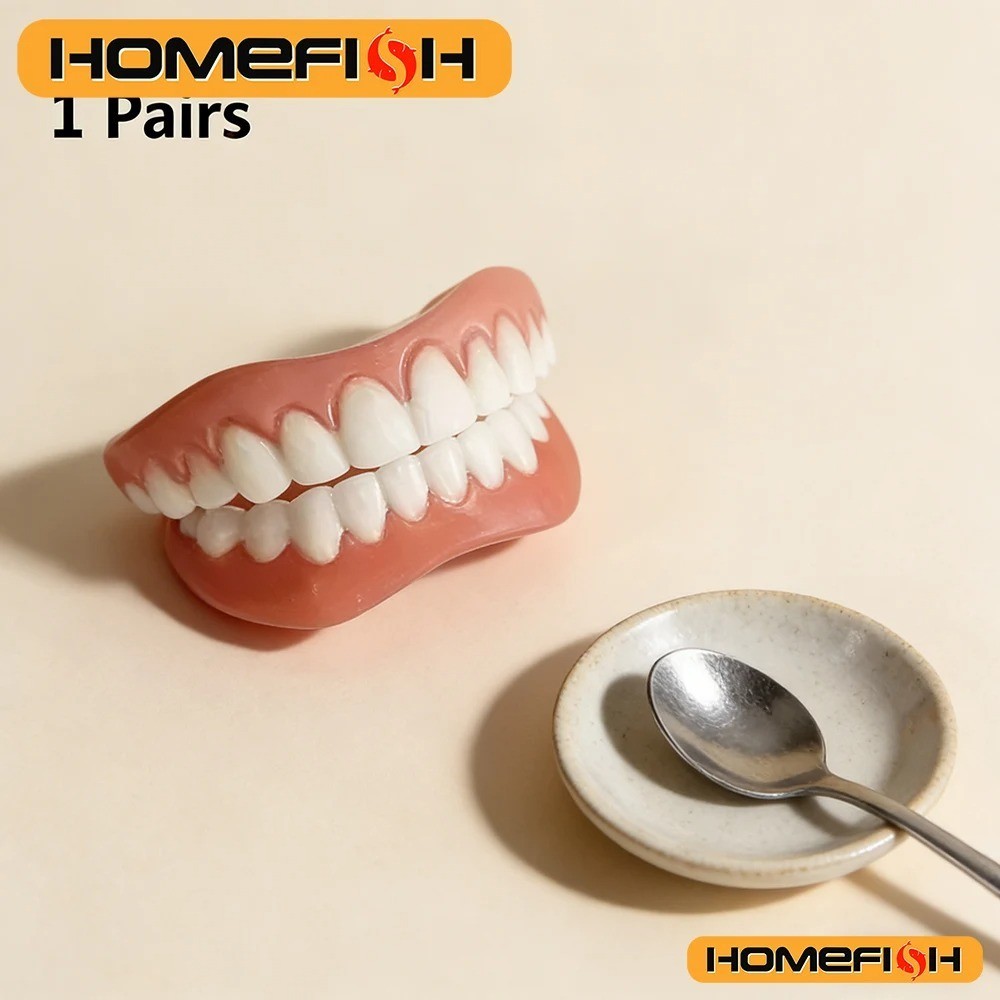 2x Silicone False Teeth Upper & Lower Smile Dental Veneers Dentures False Tooth