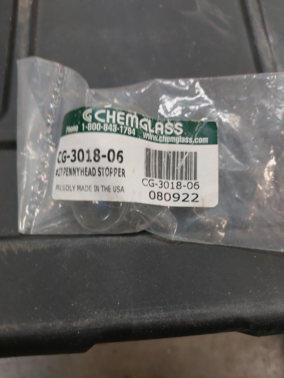 Chemglass #27 Pennyhead Stopper, Solid CG-3018-06