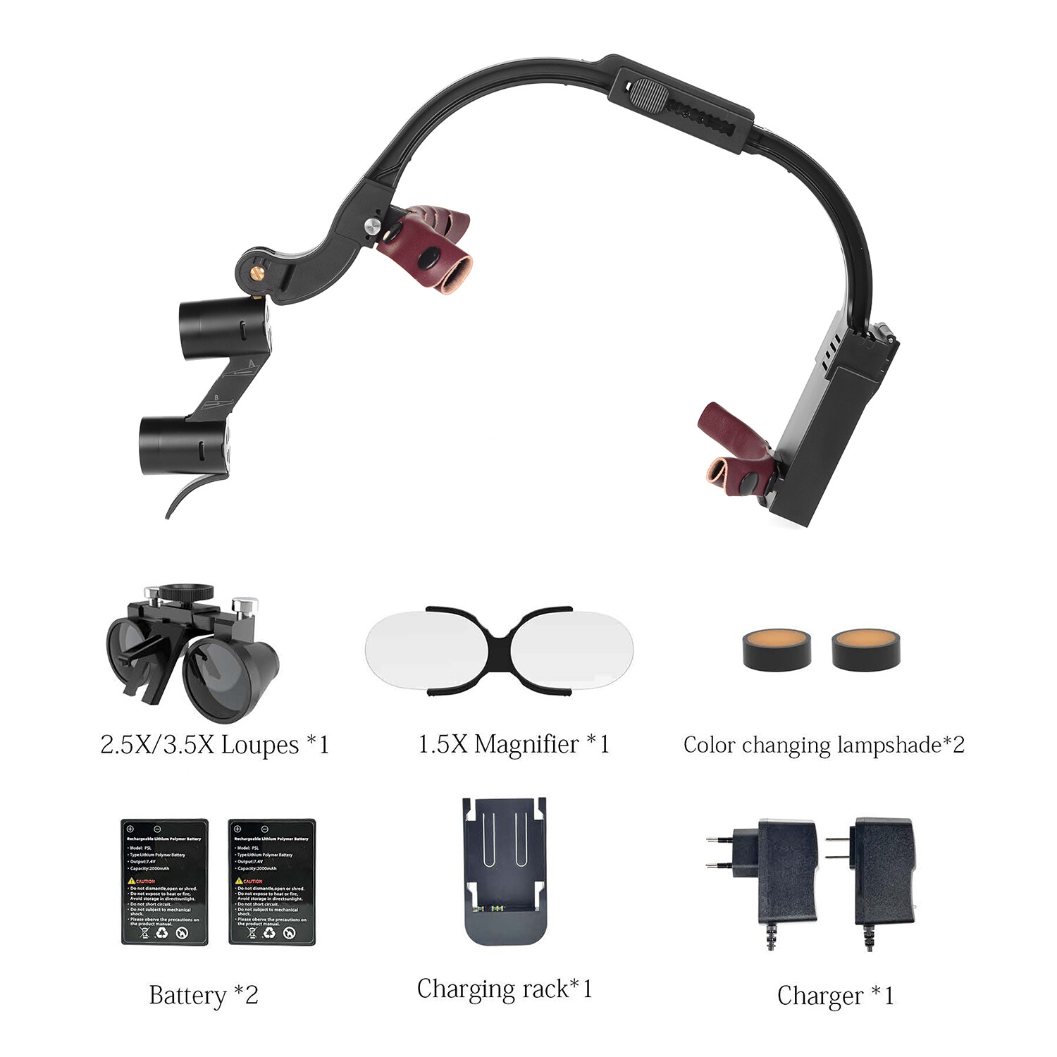 Dental 5W Wireless Optical LED Headlight Two LED Lights with 2.5X-420 Loupes US