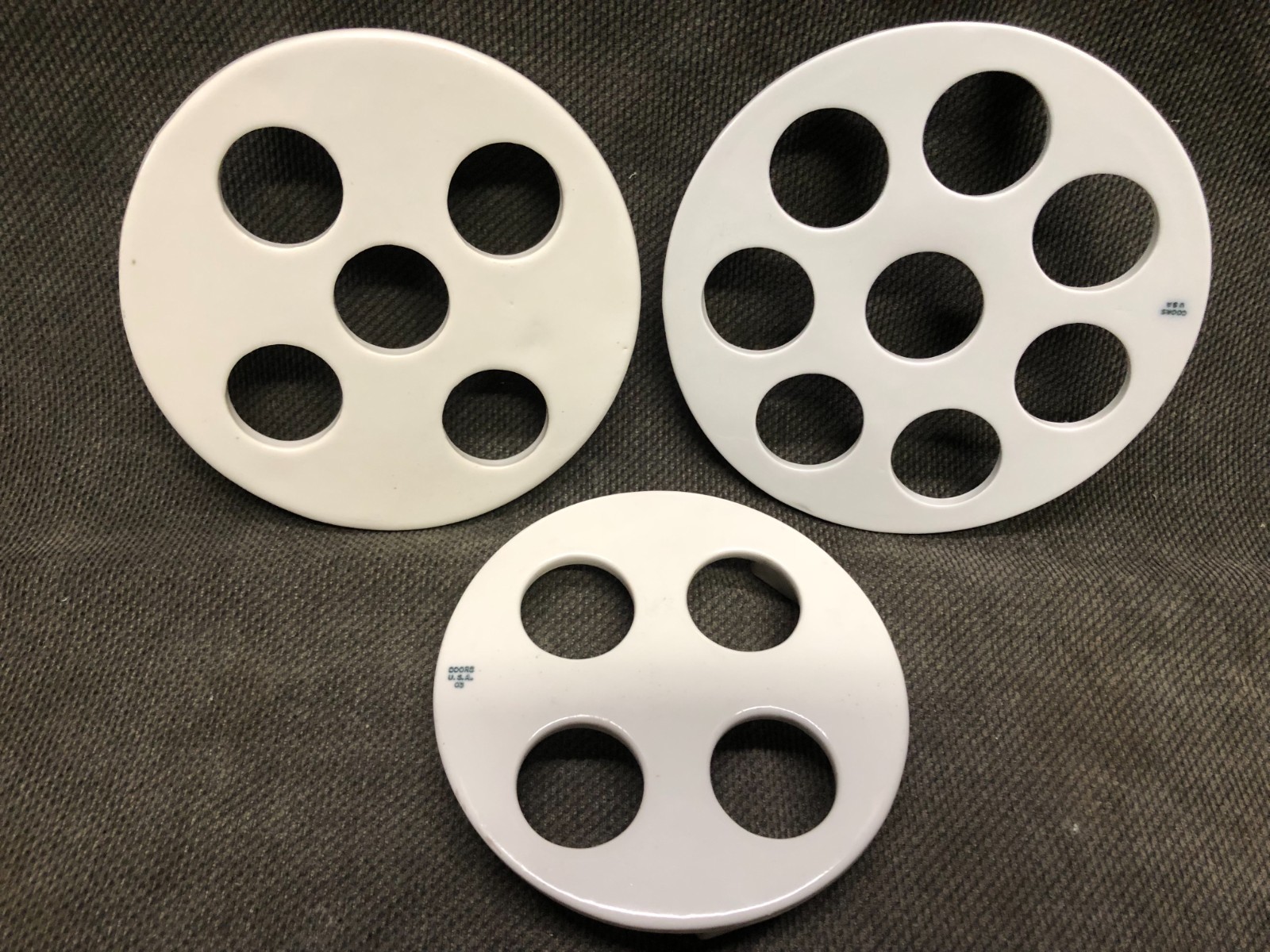 3 Porcelain Desiccator Trays, Coors, Fisher