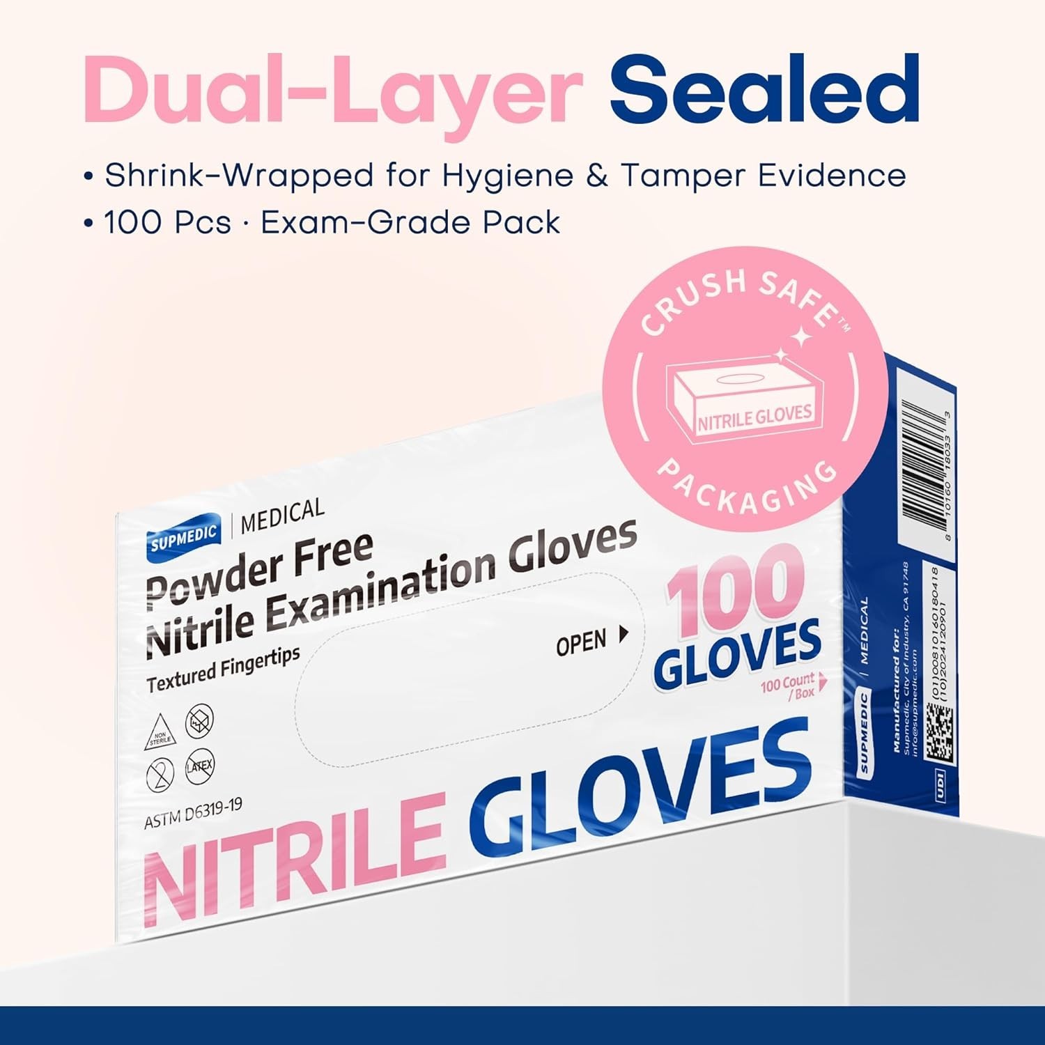 Medical-Grade Nitrile Gloves – 3.5 Mil, 100 Count, Powder-Free & Allergy Safe