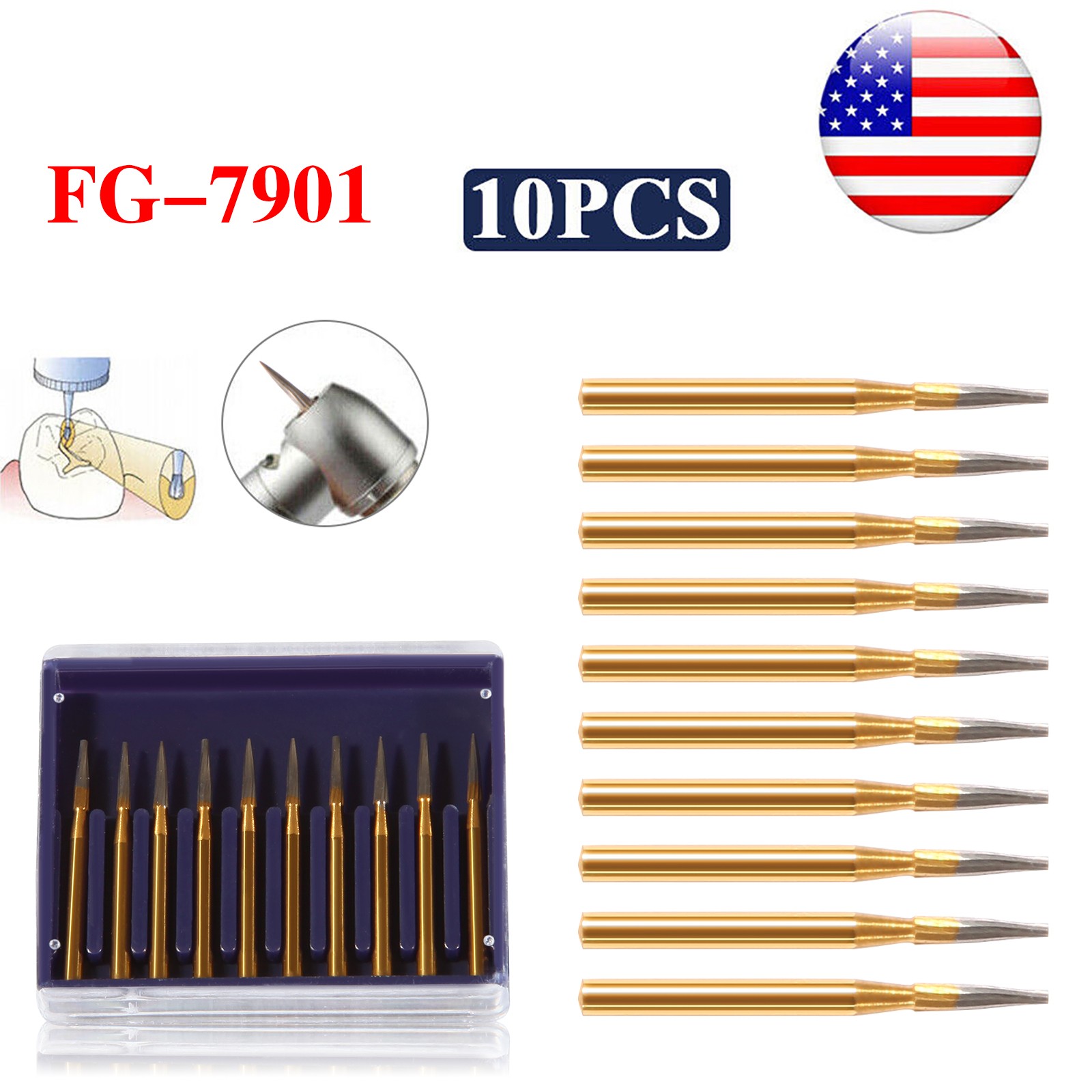 Dental Burs 19mm Carbide Bur Friction Grip FG For High Speed 10Pcs Pack