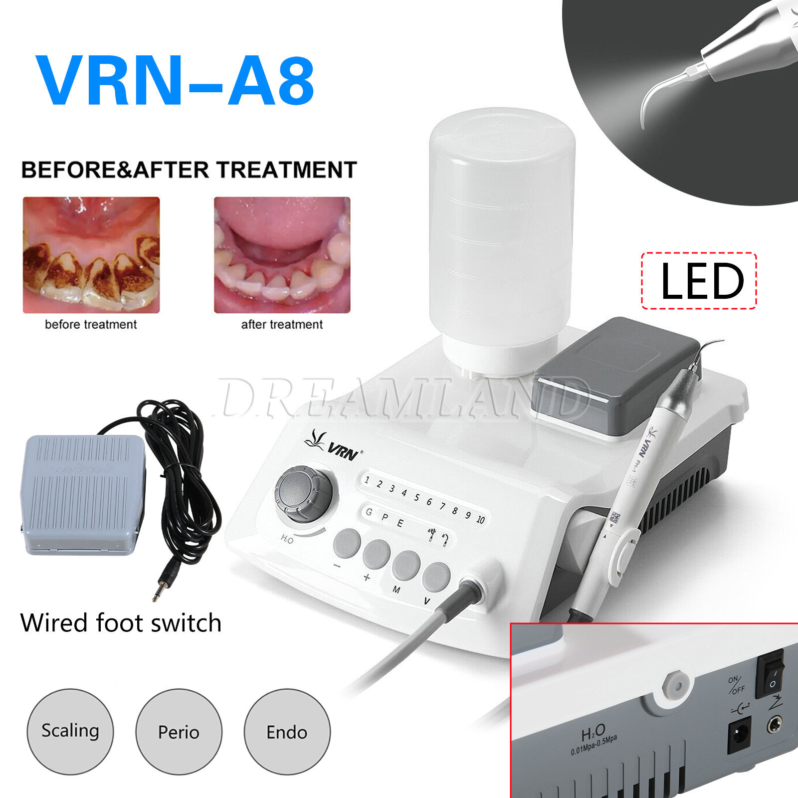 Dental Cavitron Digital Ultrasonic Scaler w/ LED Detachable Handpiece VRN-A8/E1L