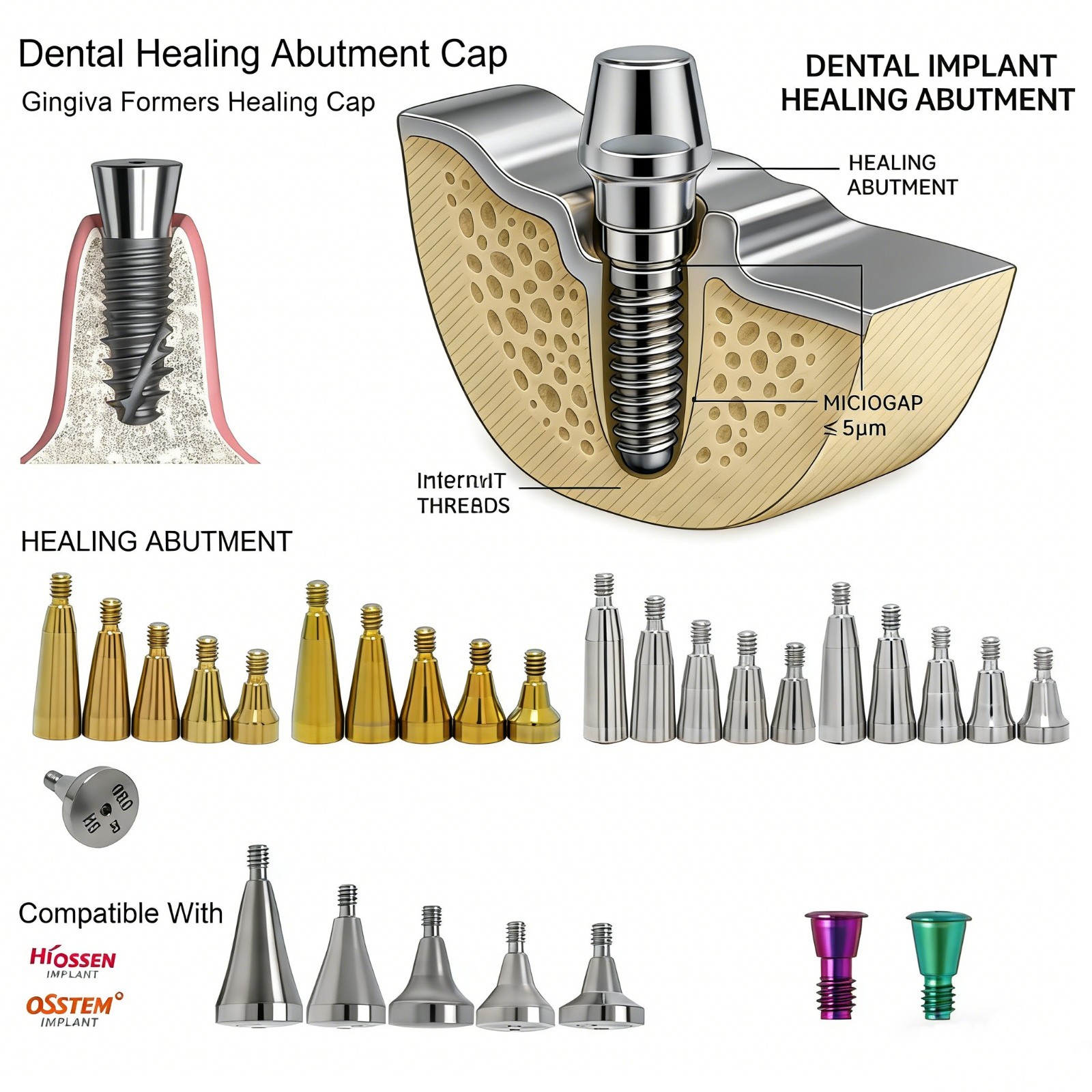 5Pcs US Dental Healing Abutment Mini Regular Platform compatible Osstem Hiossen