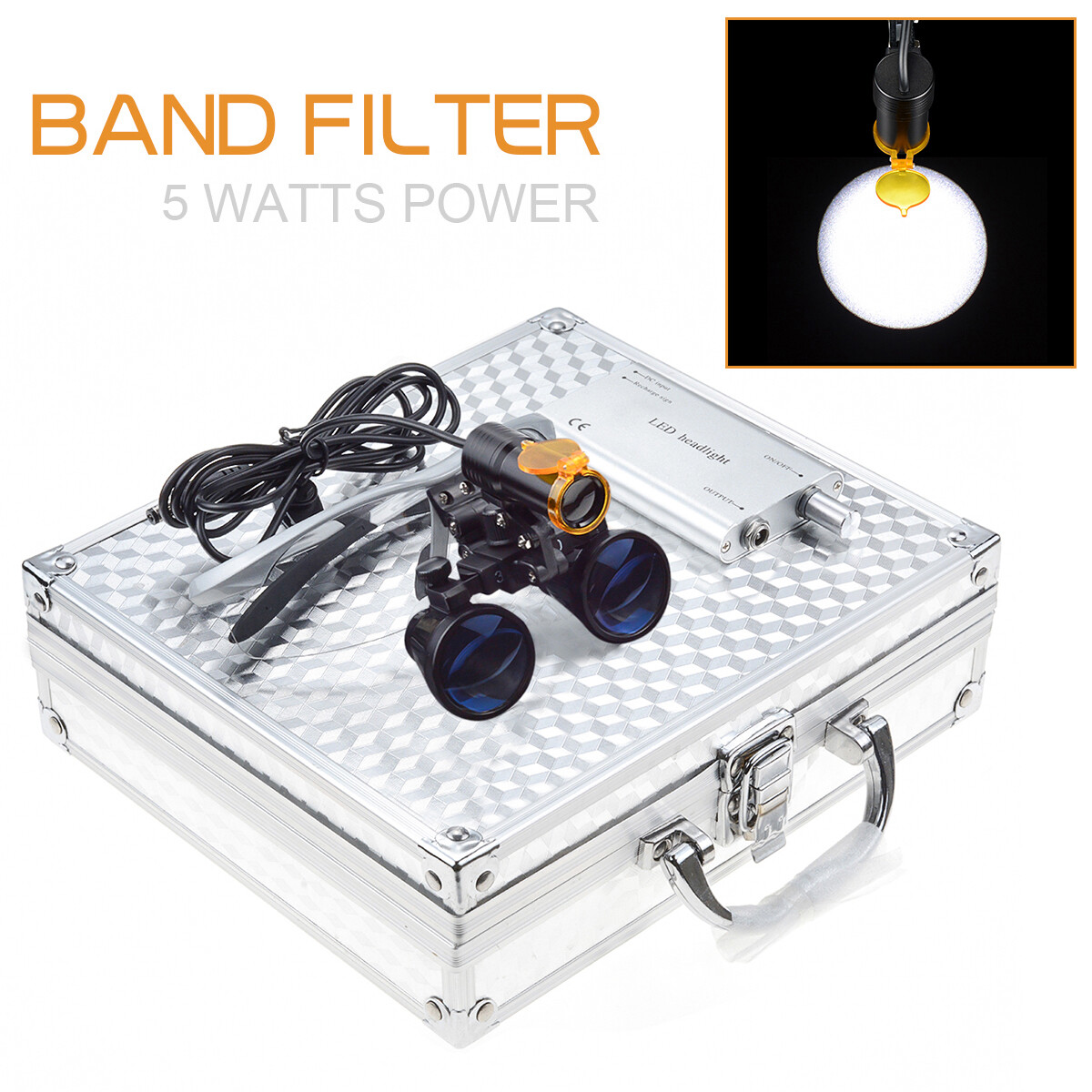 3.5X Dental Binocular Loupes Silver+5W Surgical LED Headlamp Aluminum Box DY-007