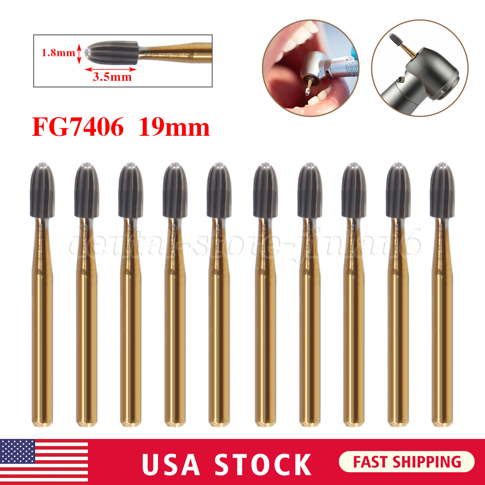 Dental Tungsten Carbide Burs Trimming & Finishing Egg Football FG-7406 10 PCS