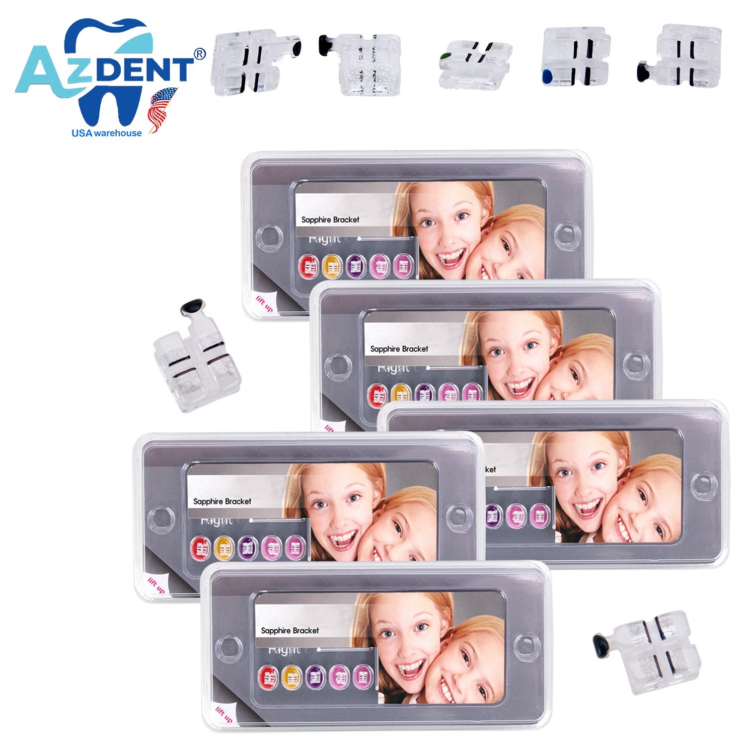 AZDENT Dental Sapphire Clear Ceramic Brackets Braces Mini Roth.022 Hooks 3 4 5