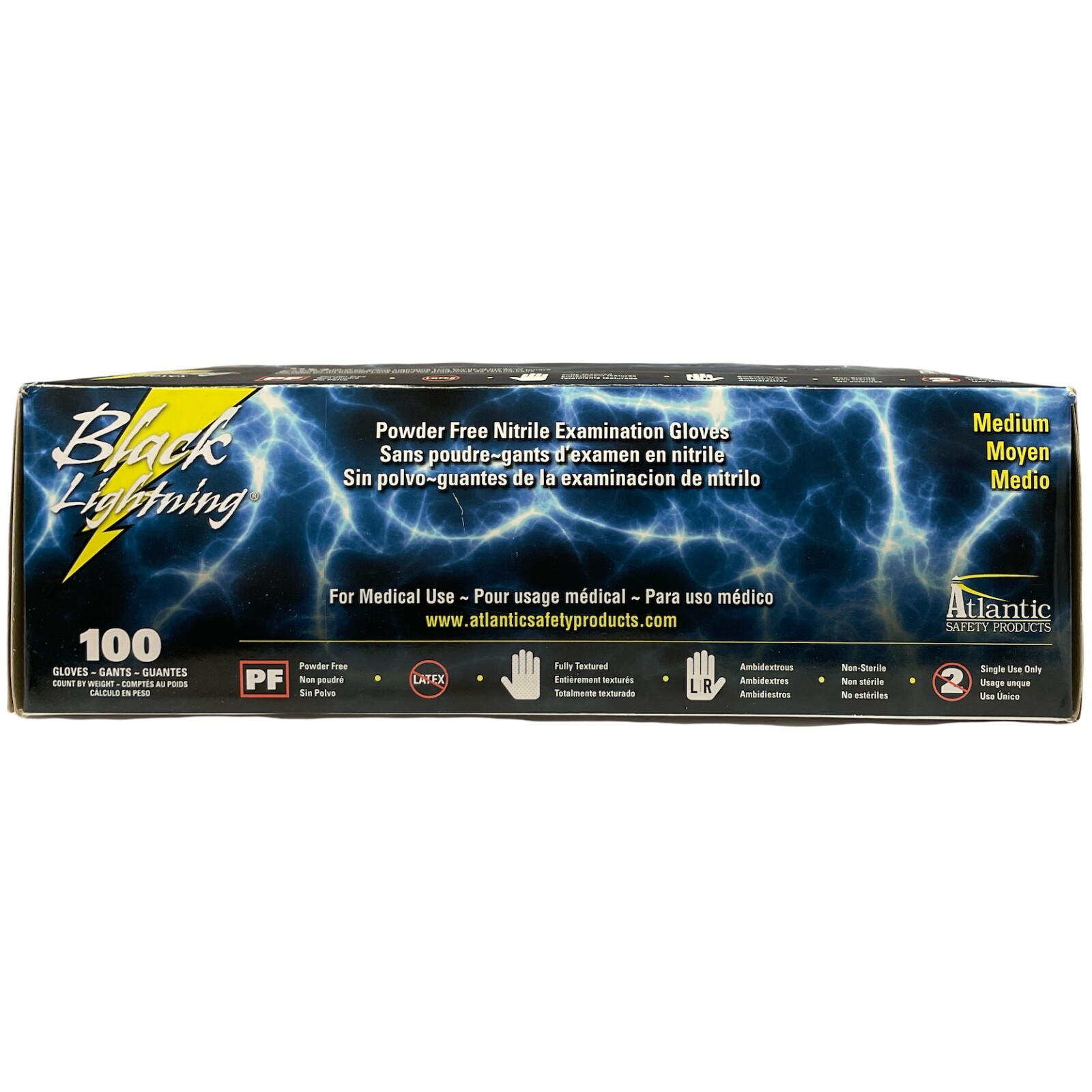 Nitrile Gloves Medium Black Lightning 6 Mil Powder Free Strech Textured Box 100