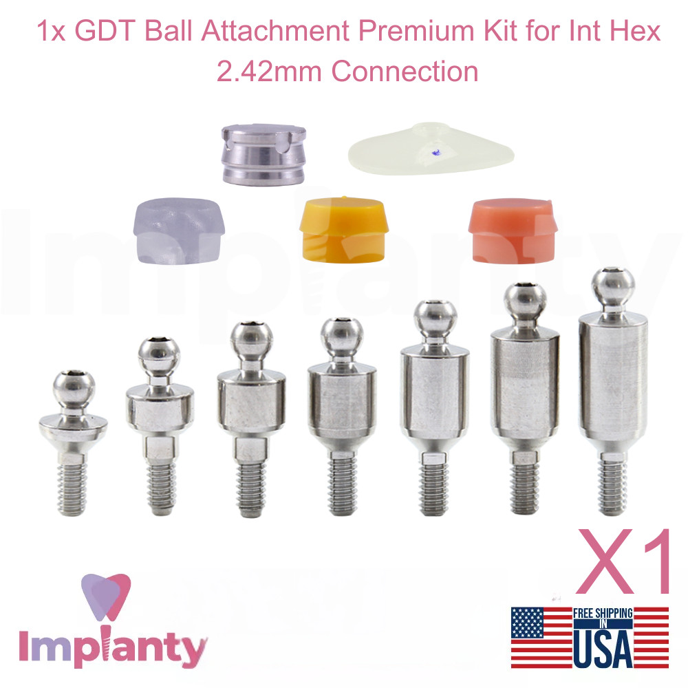 1x Dental Ball Attachment Premium Kit Titanium Int Hex 2.42mm Fixture System