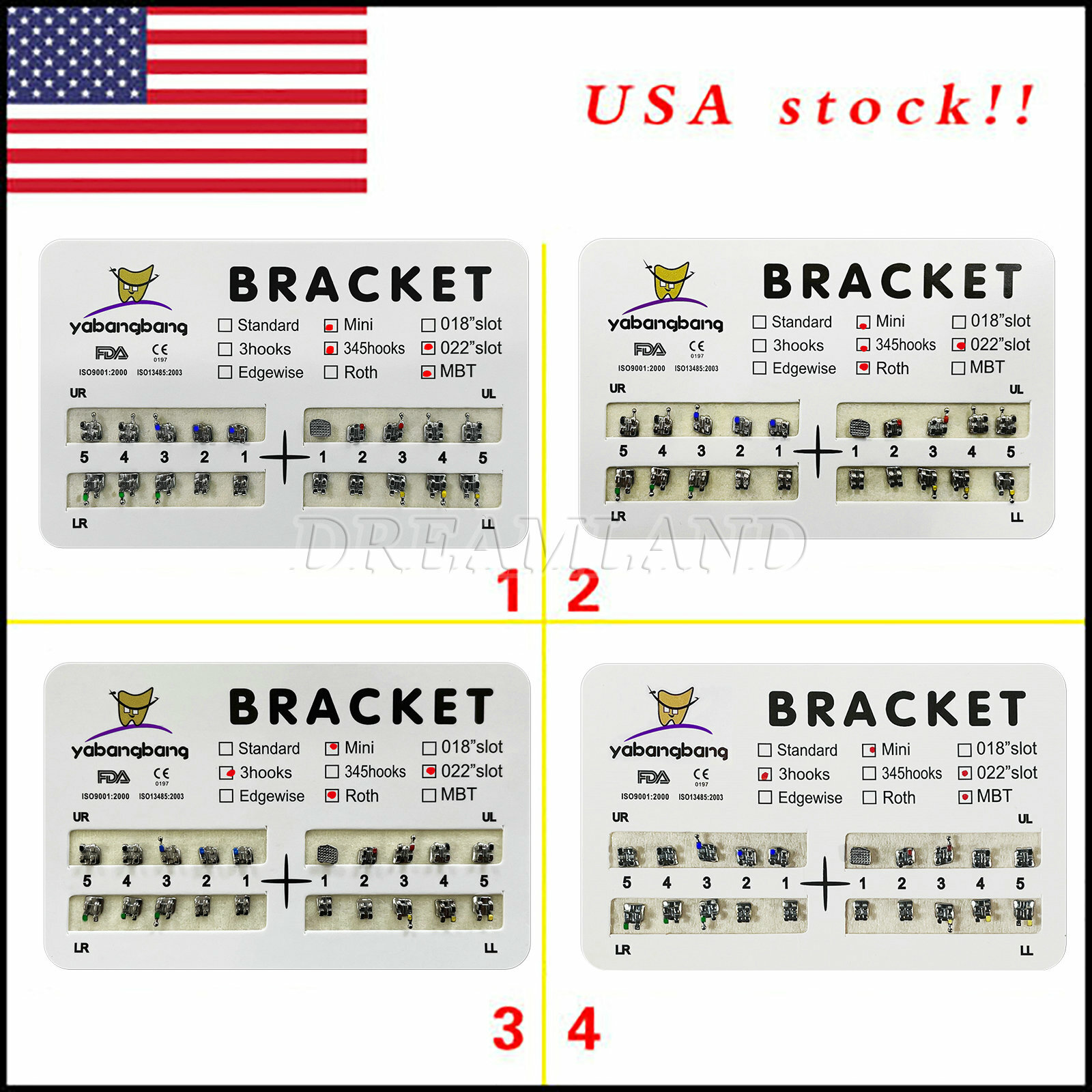 Yabangbang Dental Ortho Brackets Mini/Standard MBT/Roth 022 Hooks 3 4 5